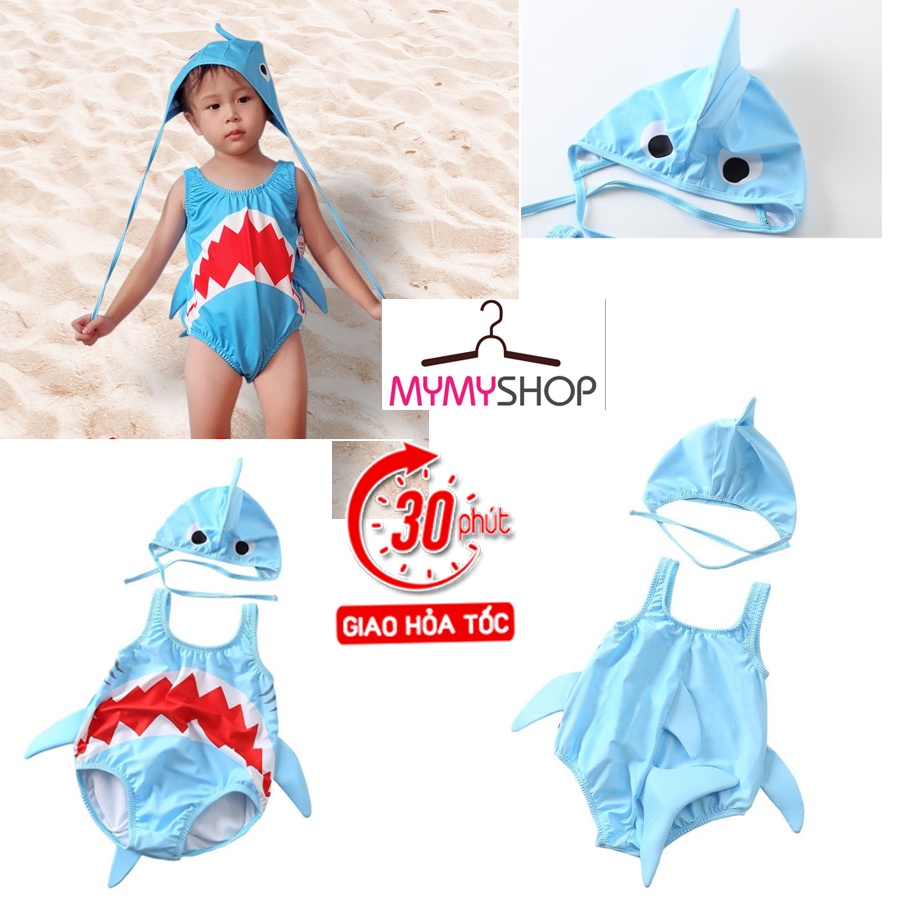 Đồ Bơi Bé Trai/Bé Gái Hình Cá Mập có đuôi siêu cute dễ thương kèm Mũ/Nón