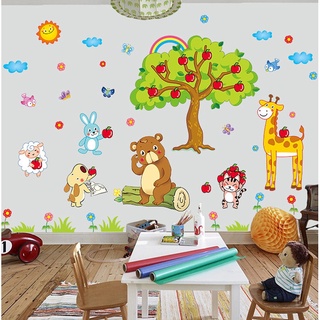 Decal dán tường vườn thú cây táo