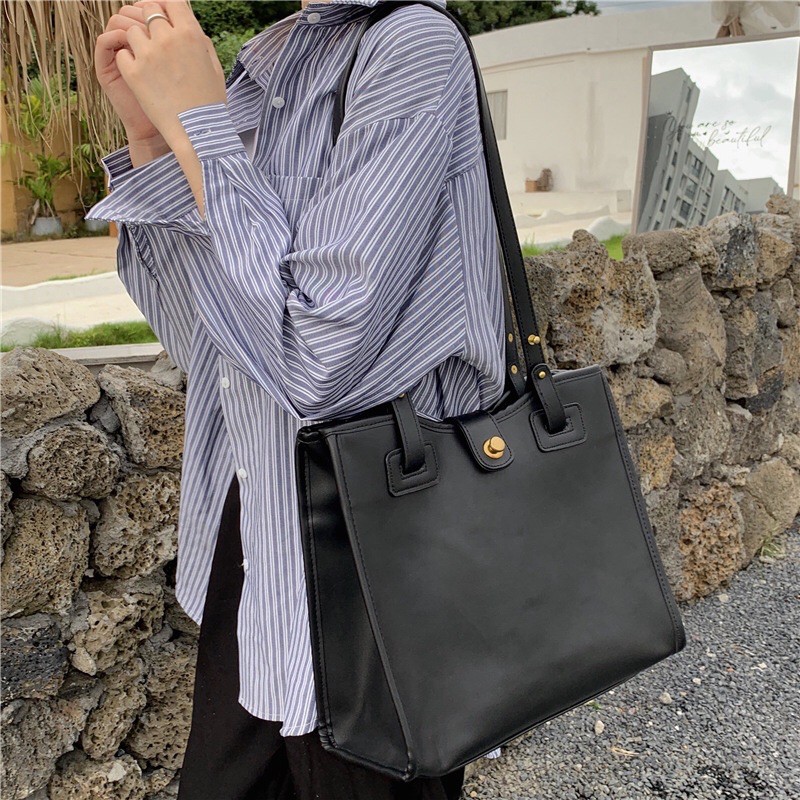 [ORDER] Túi da trơn đen vừa A4 phù hợp đi học đi làm P076 | BigBuy360 - bigbuy360.vn