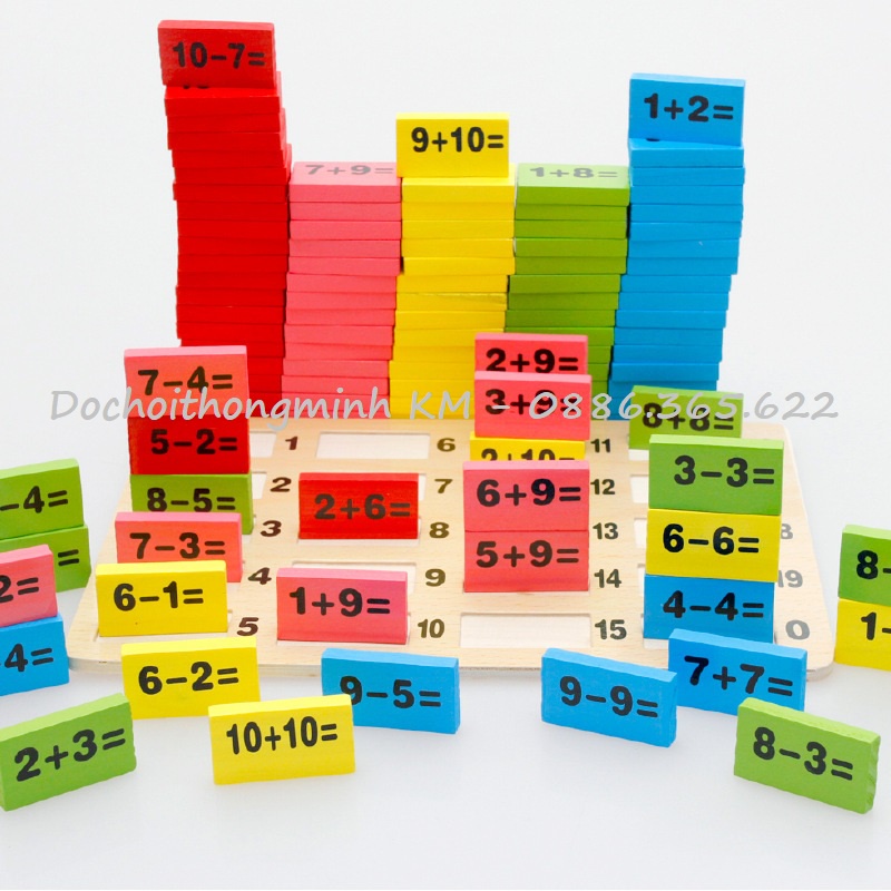 Đồ chơi Domino 110 quân bằng gỗ tặng kèm 100 que tính - Domino học toán/ xếp hình cho bé