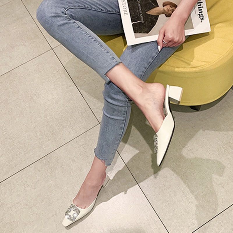 Dép Muller Gót Vừa Đính Đá Pha Lê Thời Trang Dành Cho Nữ