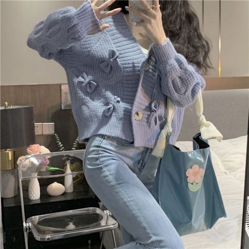 Áo Khoác Cardigan Nữ Nơ Nhỏ Phong Cách Hàn Quốc Dễ Thương ❤️