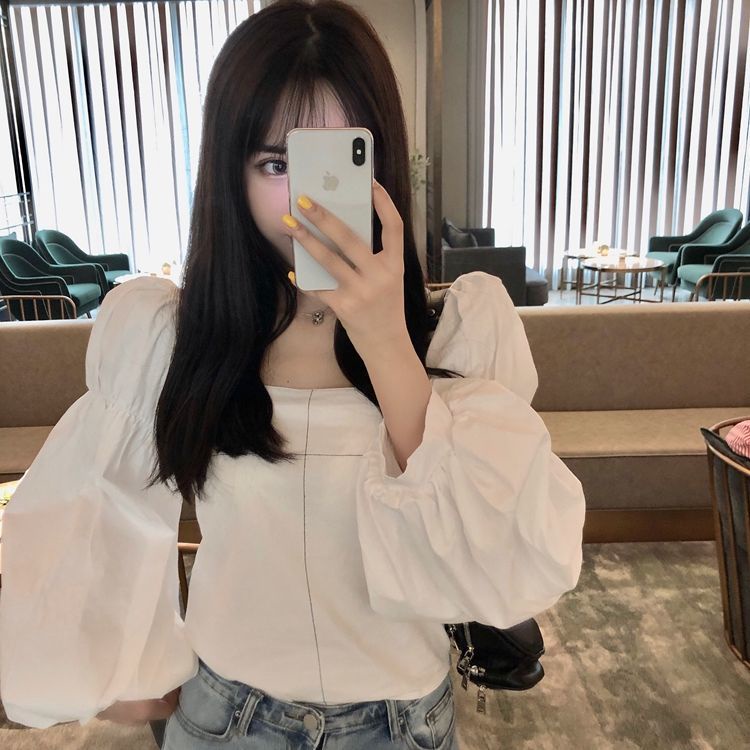 Áo Sơ Mi Cổ Vuông Tay Bồng Thắt Dây Phong Cách Thời Trang Hàn Quốc Mới