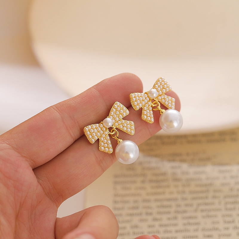 Khuyên Tai Bạc S925 Đính Nơ Và Ngọc Trai Thanh Lịch Phong Cách Hàn Quốc Mới Dành Cho Nữ