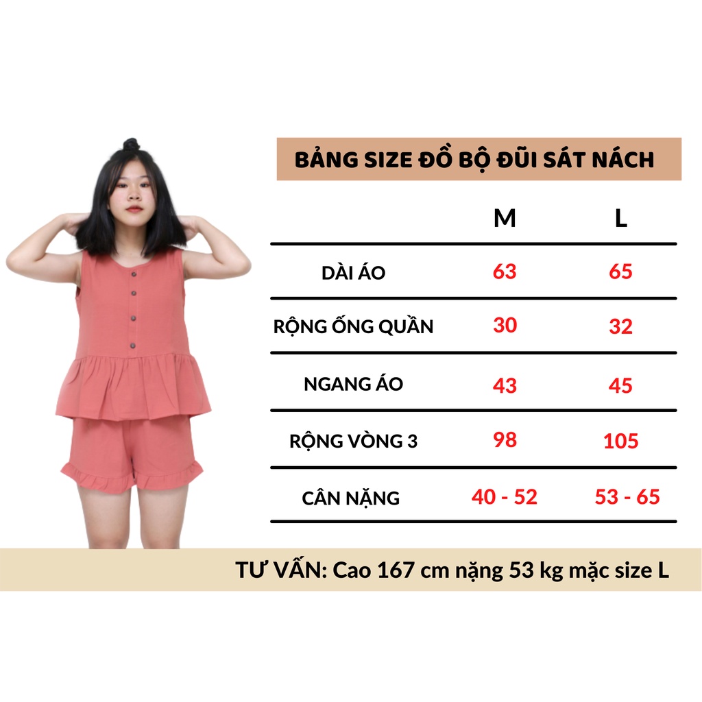 Đồ bộ nữ mặc nhà sát nách vải đũi không nhăn 4 nút Nhã Dung Store dưới 65kg siêu mát mẻ siêu dễ thương