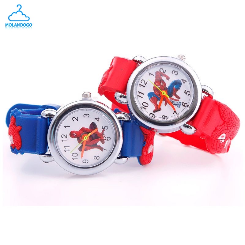 Đồng hồ đeo tay mặt analog quartz làm từ da cao su phong cách spiderman màu xanh dương đỏ thời trang cho bé trai