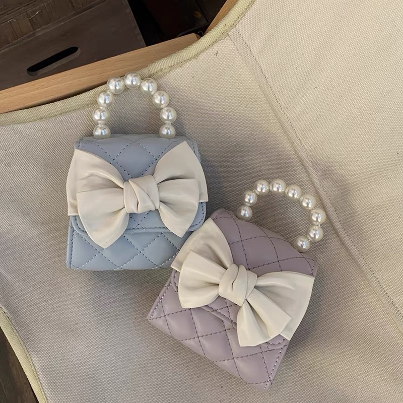 TÚI MINI ĐÍNH CƯỜM TRẮNG KÈM NƠ XINH TONE MÀU PASTEL