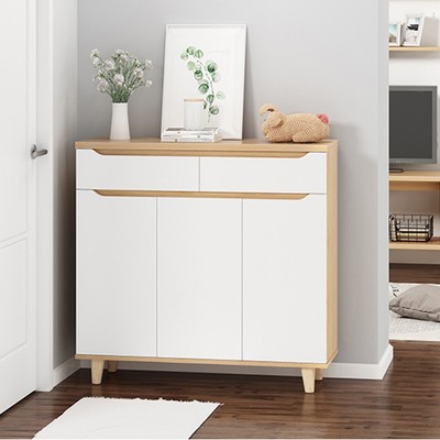 [Giao lắp tại TP.HCM] Tủ Gỗ Để Giày Hiện Đại Chân Gỗ Tự Nhiên, Hệ Cánh Và Ngăn Kéo Tay Nắm Cách Điệu SIB Decor TG07