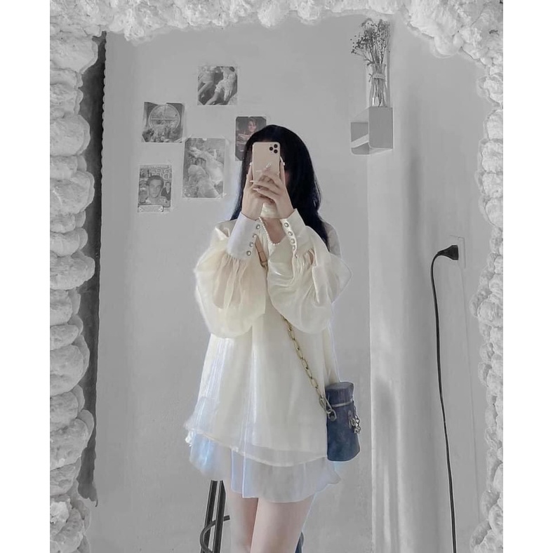 Áo VOAN TƠ CỔ NGỌC DÁNG BABY DOLL 45_ 60kg mang vừa