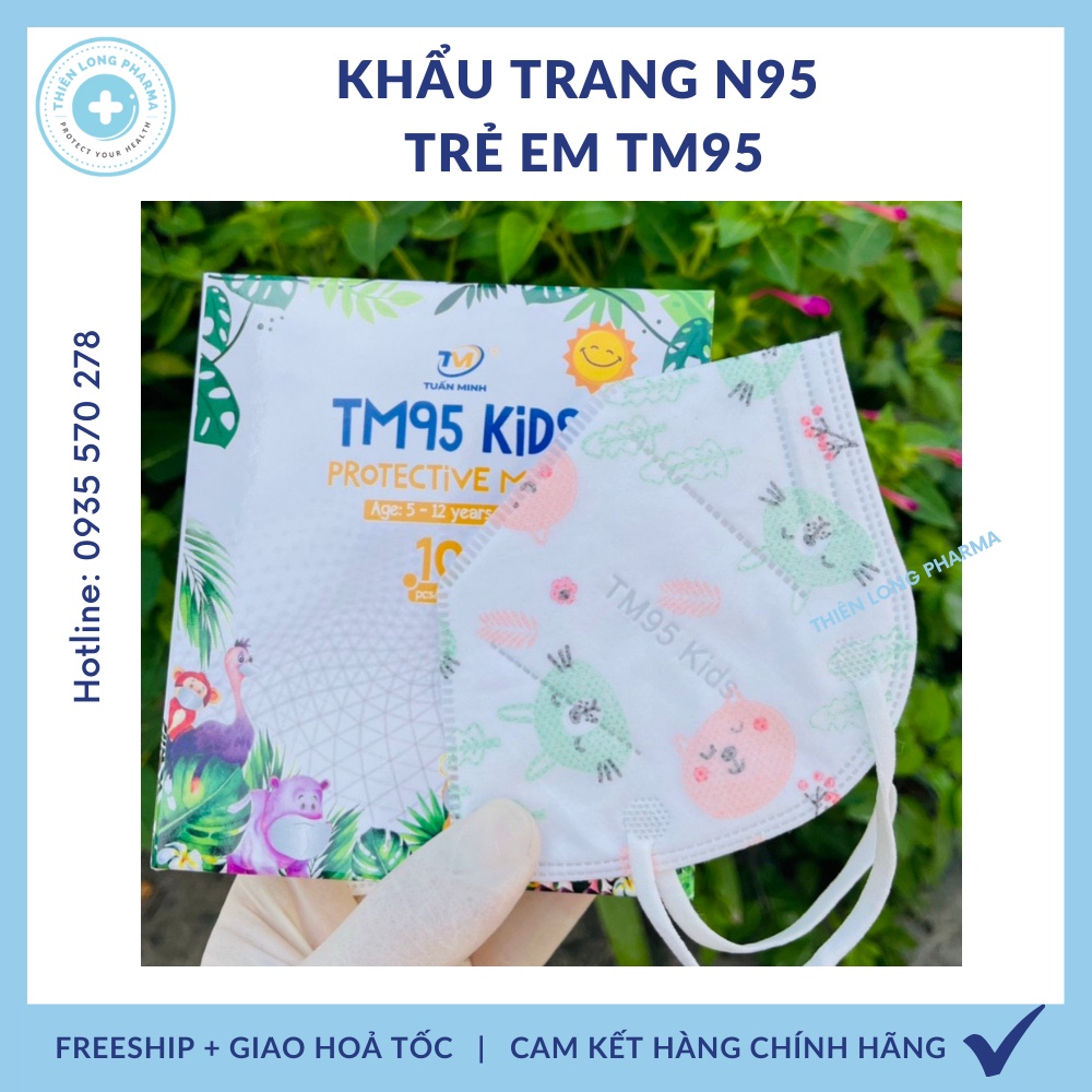 Khẩu trang trẻ em N95 TM KIDS [Hộp 10 cái] khẩu trang y tế em bé kháng khuẩn chống tia UV có hoạ tiết