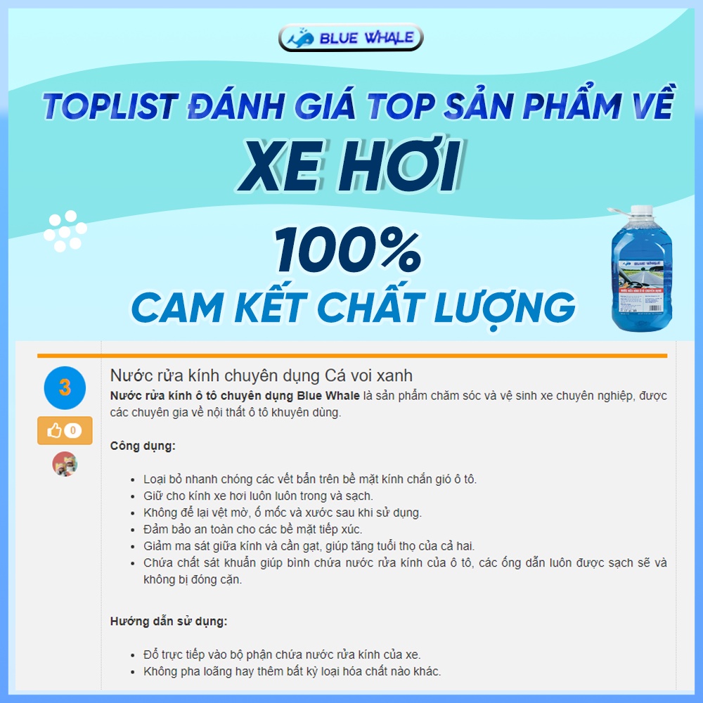 Nước rửa kính ô tô chính hãng BlueWhale đổ trực tiếp phù hợp với mọi loại xe hơi, nói không với viên sủi gây tắc bình 2L