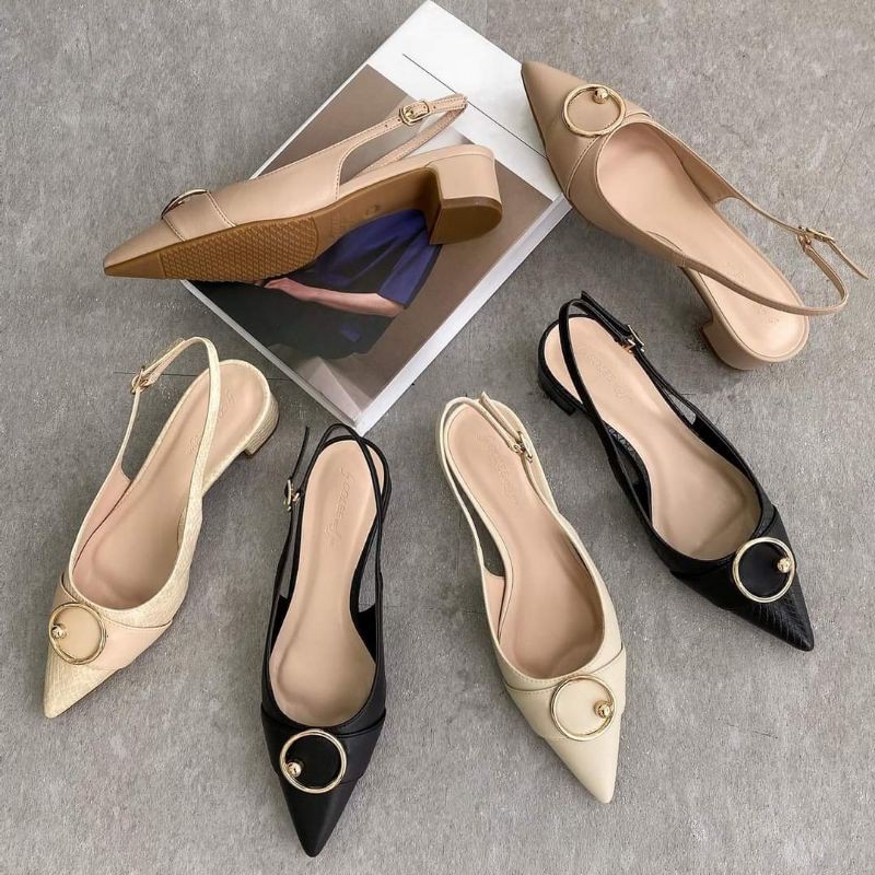 Giày nữ mũi nhọn Colee dáng slingback gót vuông cao 5cm