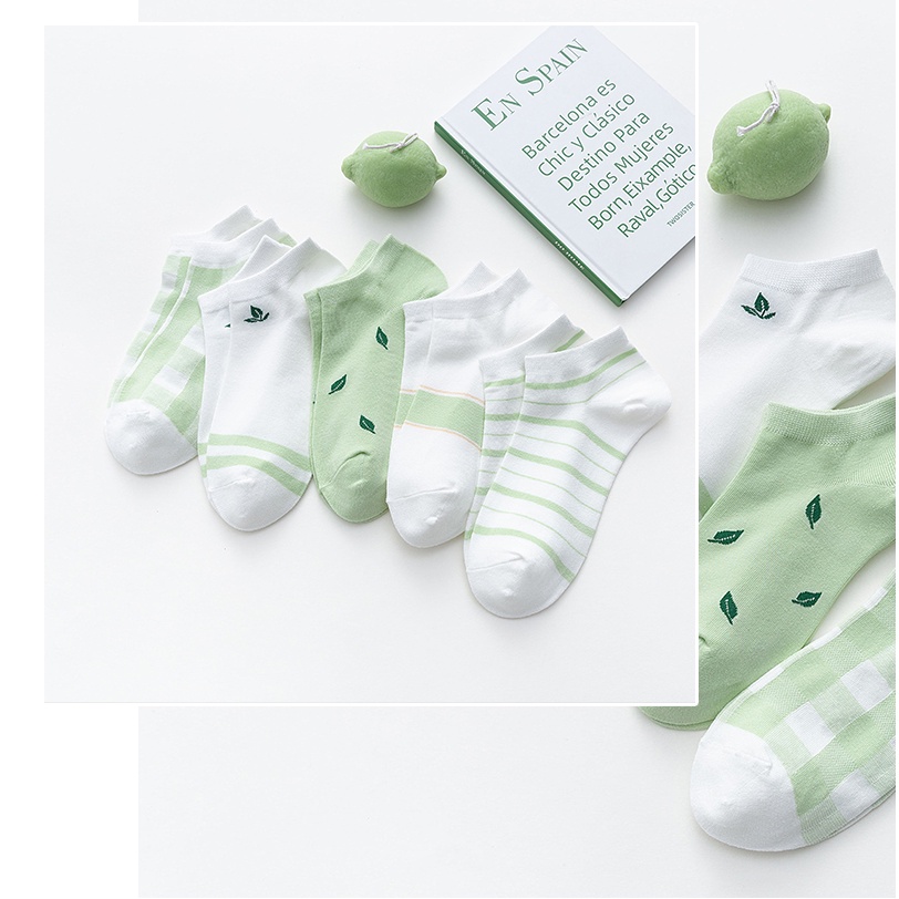 Tất Nữ Cổ Ngắn Phong Cách Hàn Quốc Họa Tiết Dễ Thương, Cute, Đáng Yêu Dễ Phối Đồ Họa Tiết Lá