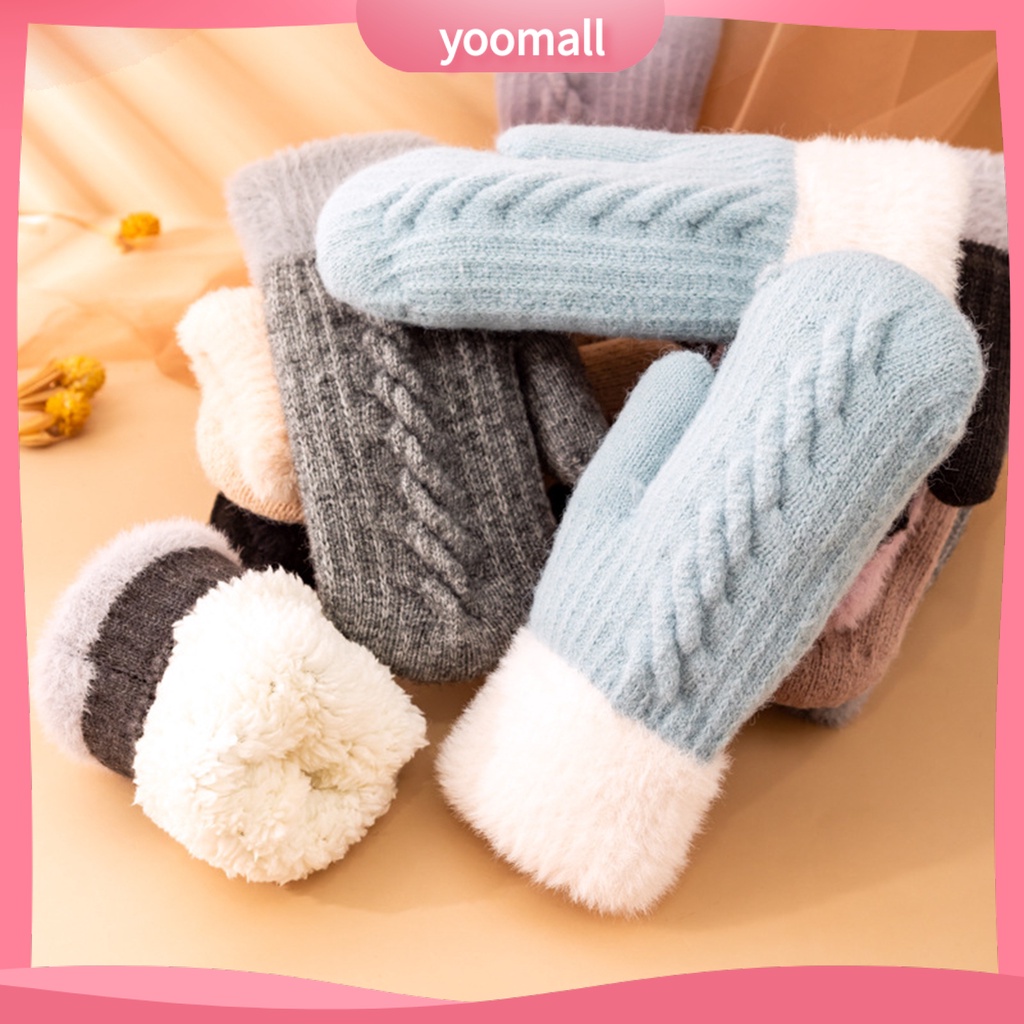 Đôi găng tay dệt kim giữ ấm thiết kế đơn giản thời trang dành cho nữ