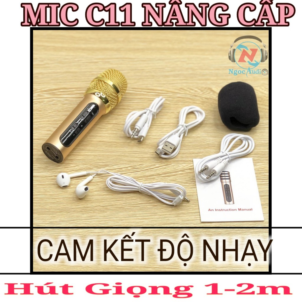 ( tặng chia tai nghe) Mic Thu âm C11 nâng cấp livestream karaoke,cam kết độ nhạy vượt trội cách
