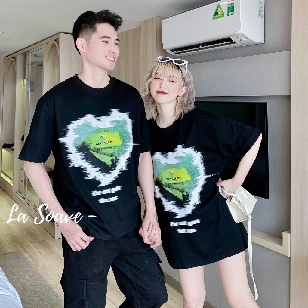 Áo thun đen nam nữ Unisex tim xanh dáng Ulzzang form rộng dành cho các cặp đôi, nhóm - tình yêu nồng cháy