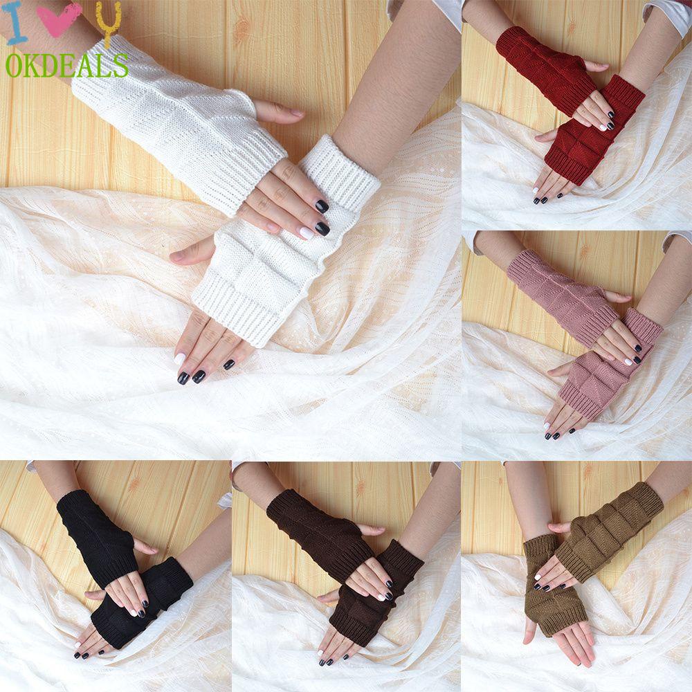Găng tay dệt kim hở ngón co giãn tốt nhiều màu sắc thời trang cho nữ