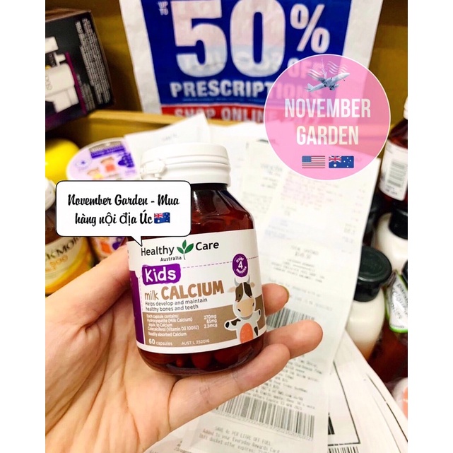 Canxi cho bé Healthycare Milk Calcium 60 viên _Air Úc 23