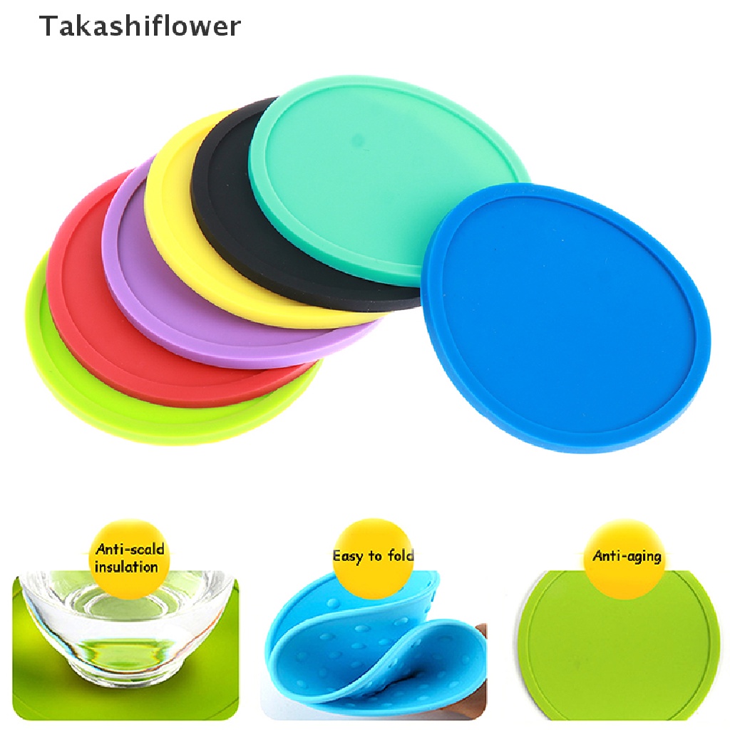 Takashiflower/ Đế lót cốc cà phê hình tròn bằng silicone cách nhiệt phổ biến