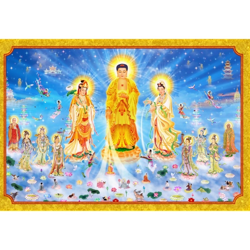 Tranh thêu chữ thập 3D Thế giới Tây Phương Tam Phật A1192 kt 148x89cm