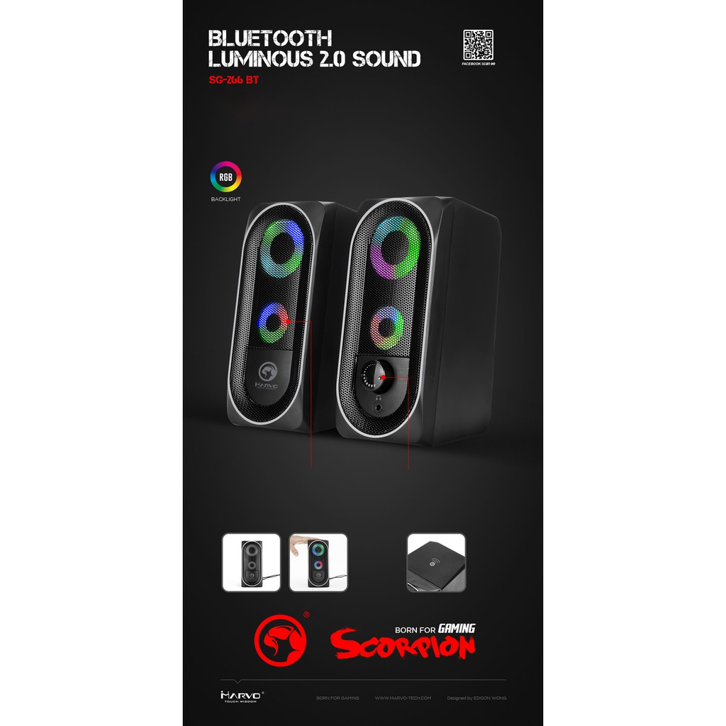 Loa Bluetooth MARVO SG-266BT 2.0 Stereo LED Gaming Speakers Lighting With Rainbow Effects