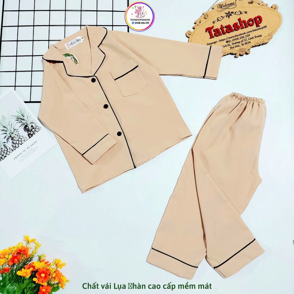8 đến 42kg - Bộ pijama  trơn mặc ngủ cho bé trai bé gái size đại vải lụa hàn cao cấp mềm mát
