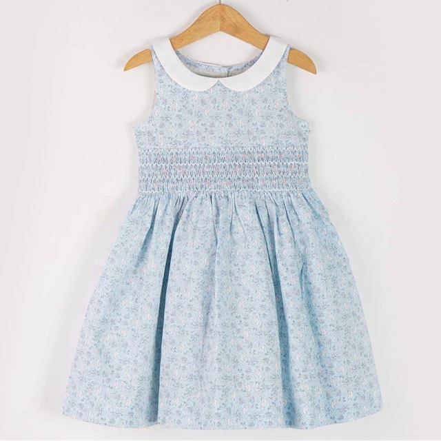 VÁY SMOCK XANH CHI TIẾT HOA VÀ CHIM NON 1Y-10Y
