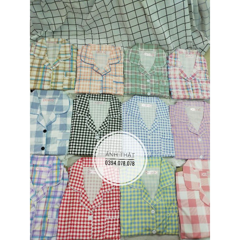 Bộ ngủ pyjama cộc tay kẻ caro thời trang