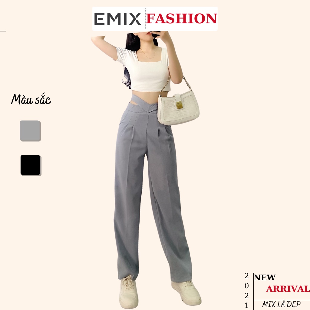 Quần tây nữ ống sớ kiểu mới cạp dây EMIX (2 màu), dáng dài, form rộng, cạp cao, vải tuyết mưa, mềm mịn, không bai xù