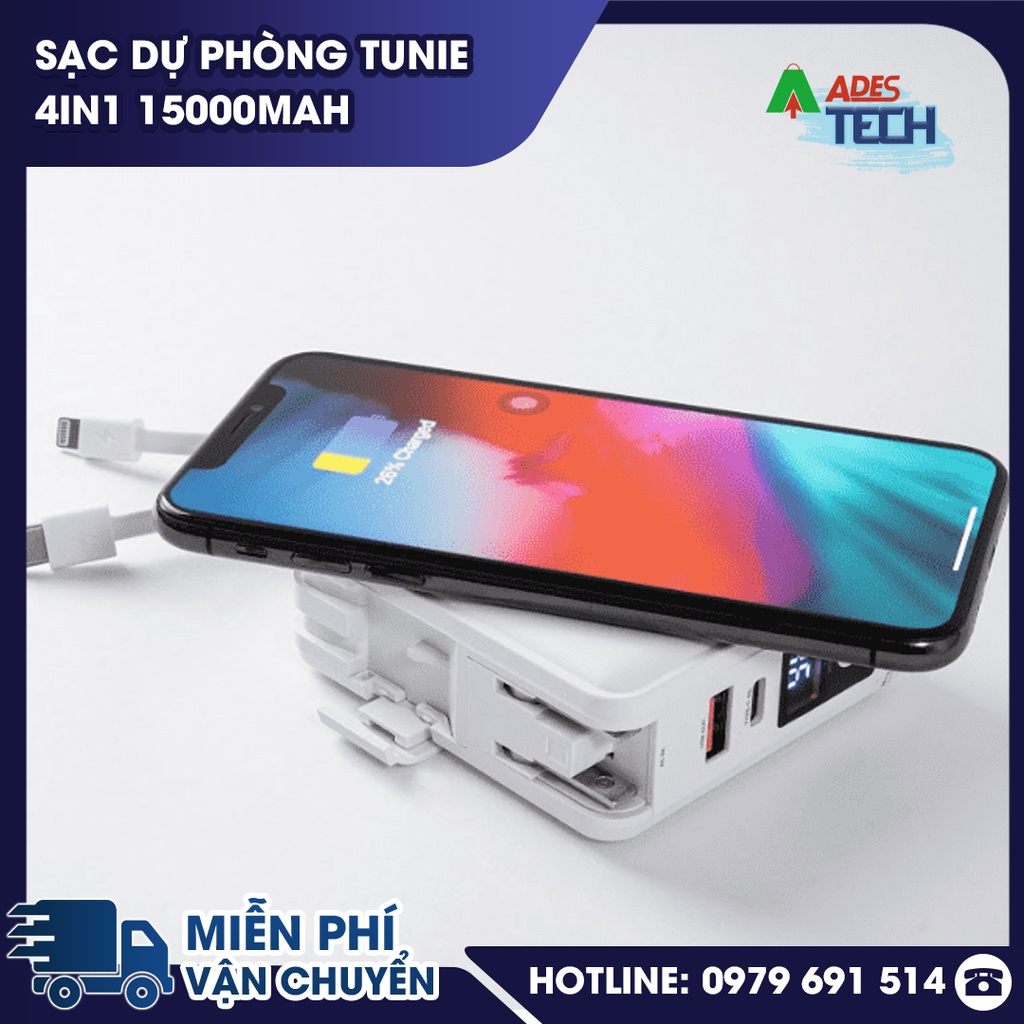 Sạc Dự Phòng Tunie 4in1 10,000 mah & 15000 mAh ver 1 / ver 1.5 | Hỗ Trợ Sạc Nhanh | Kèm Cáp Sạc | Sạc Không Dây