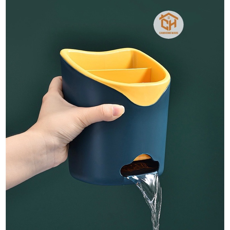 Ống đựng Dao Thông Minh 3 Ngăn Tiện Dụng Có Lỗ Thoát Nước Dính Tường, Ống Hộp Đựng Thìa, Đũa, Nĩa