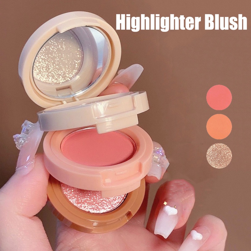 Phấn Má Hồng 3 Lớp Chống Thấm Nước Làm Sáng Da Tự Nhiên