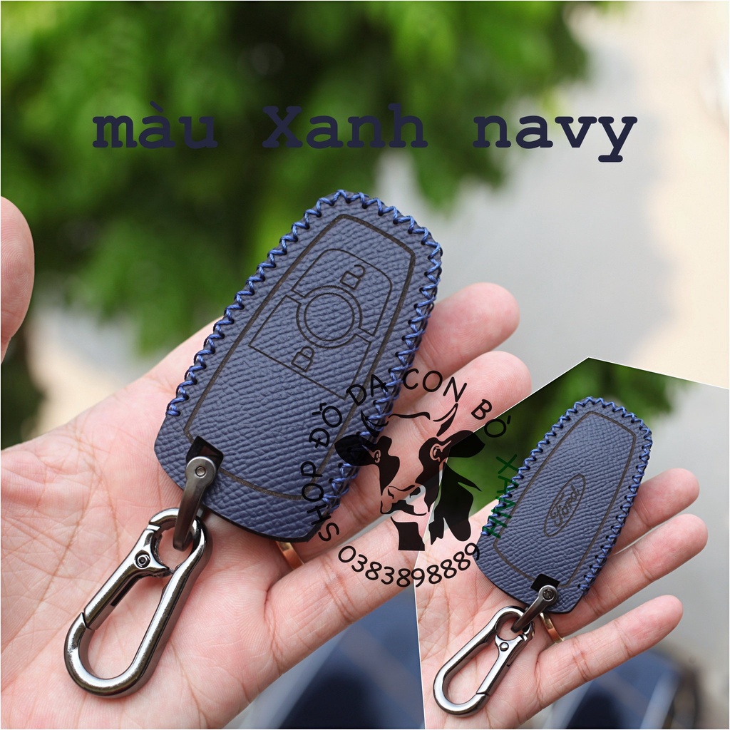 [Xanh navy] Vỏ da chìa khoá Ford Ecosport, Everest, Ranger, Explorer 2019 handmade da thật 006