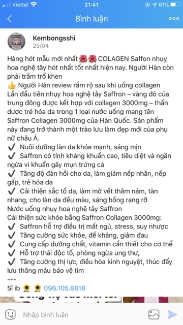 [HÀNG MỚI VỀ] Nước Uống Nhụy Hoa Nghệ Tây Saffron Collagen 3000mg 30 Chai