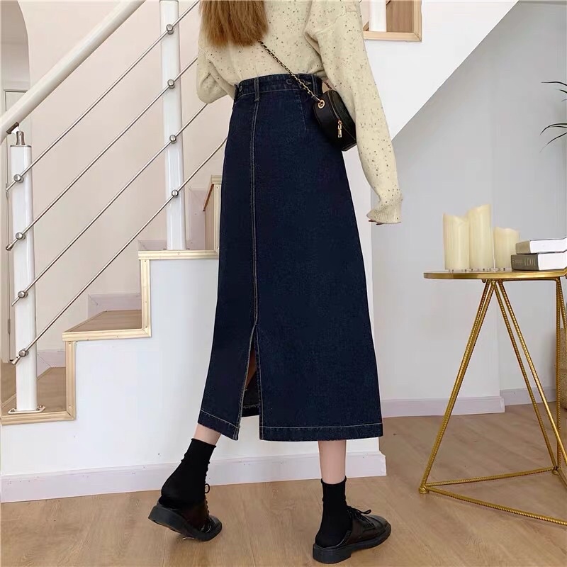 𝗺𝗶𝗲 𝘀𝘁𝘂𝗱𝗶𝗼 - Chân váy jeans đen cài cúc eo