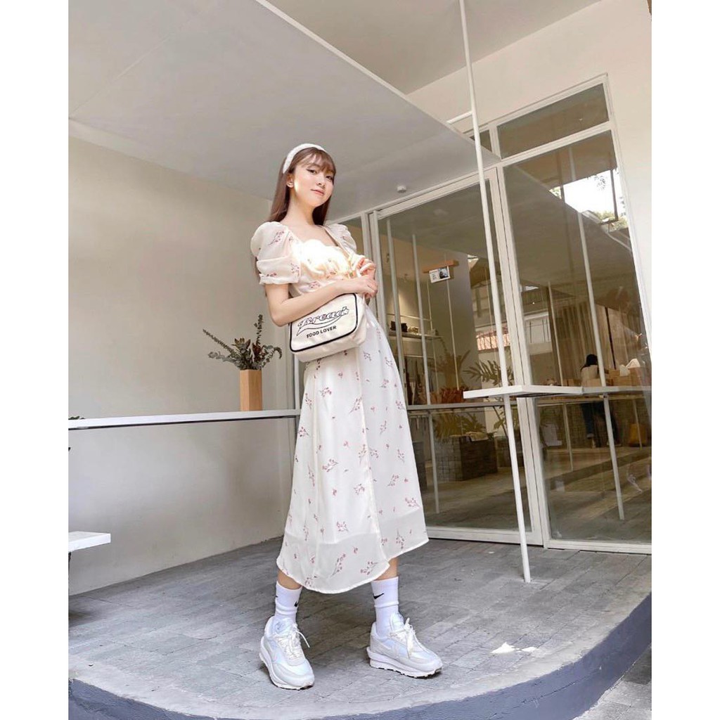 Đầm maxi hoa nhíu ngực thắt nơ xẻ đùi | BigBuy360 - bigbuy360.vn