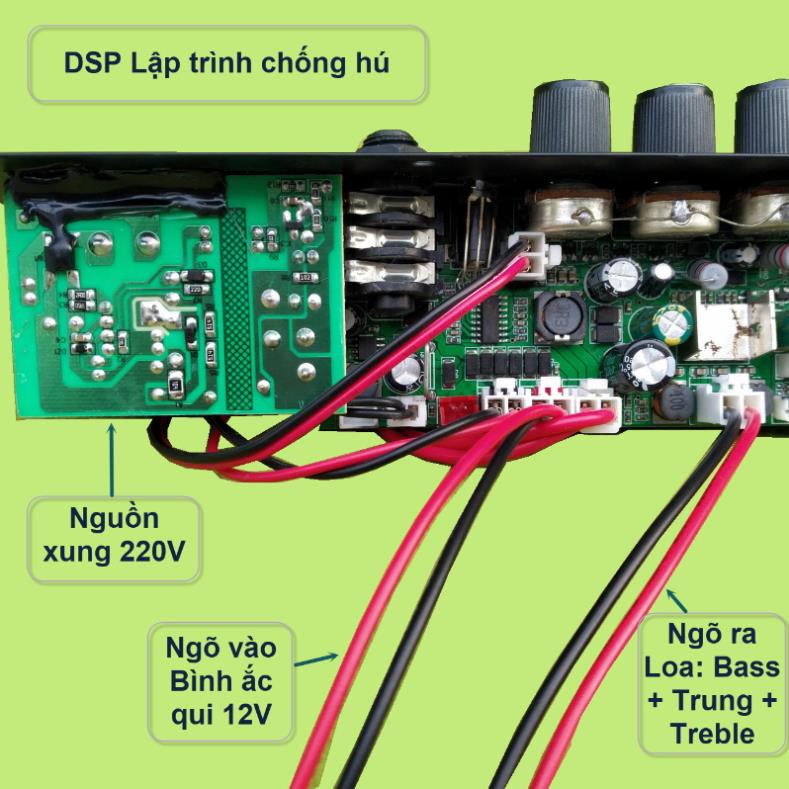 Mạch loa kéo 3 tấc đơn 3 đường tiếng DSP lập trình chống hú IC CS8673E 130W có nguồn xung 220V micro đôi