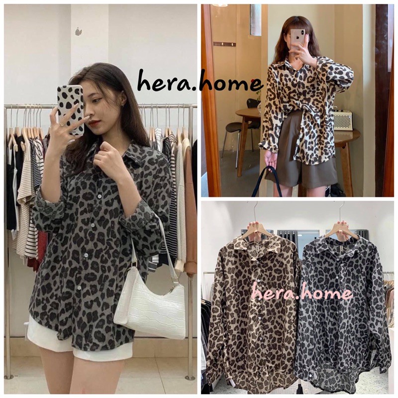 Sơmi da báo ulzzang kèm video + ảnh thật shop chụp