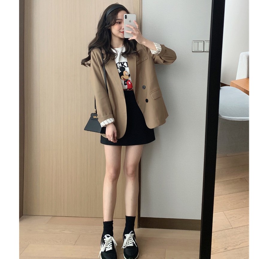 Ảnh thật 3 hình cuối-HC243.Áo blazer dáng ngắn xuân thu Hàn Quốc