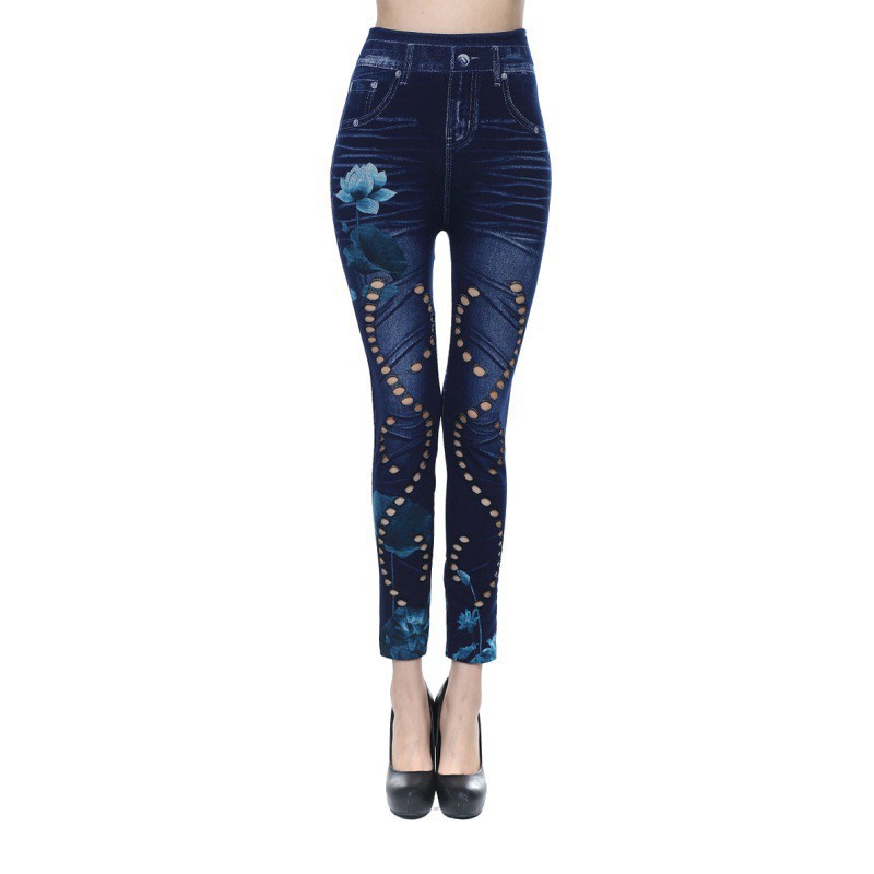 Quần legging giả jean in họa tiết độc đáo sành điệu