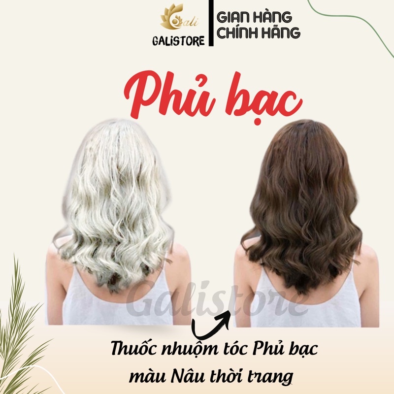 Thuốc nhuộm tóc Phủ Bạc màu Nâu thời trang Nâu socola, Nâu lạnh mật ong, Nâu tây, Nâu sáng tặng oxy trợ nhuộm Galistore