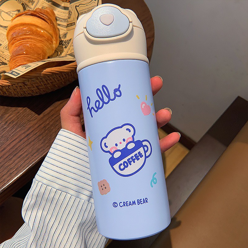 Bình nước gấu dễ thương 420ml inox304 giữ nhiệt tiện lợi học sinh viên, dân văn phòng, tập gym thể thao, cho bé hottrend
