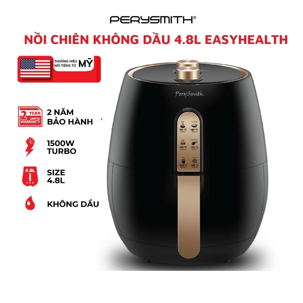 Nồi chiên không dầu cơ 4,8 lít Perysmith PS1521 Black bảo hành 2 năm