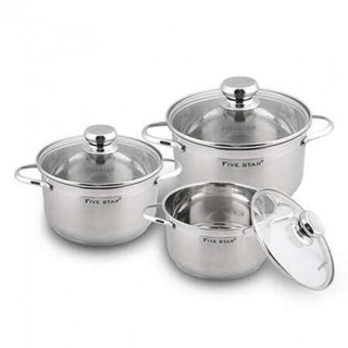 Bộ 3 nồi inox 3 đáy fivestar nắp kính dùng bếp từ