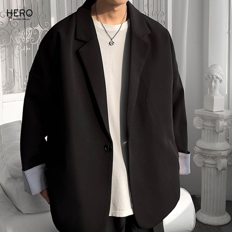 Áo Blazer Hàn Quốc Form Dáng Rộng Tay Dài Phối Tay Kẻ Sọc Áo Vest Blazer Thanh Lịch HERO BZ12 | BigBuy360 - bigbuy360.vn