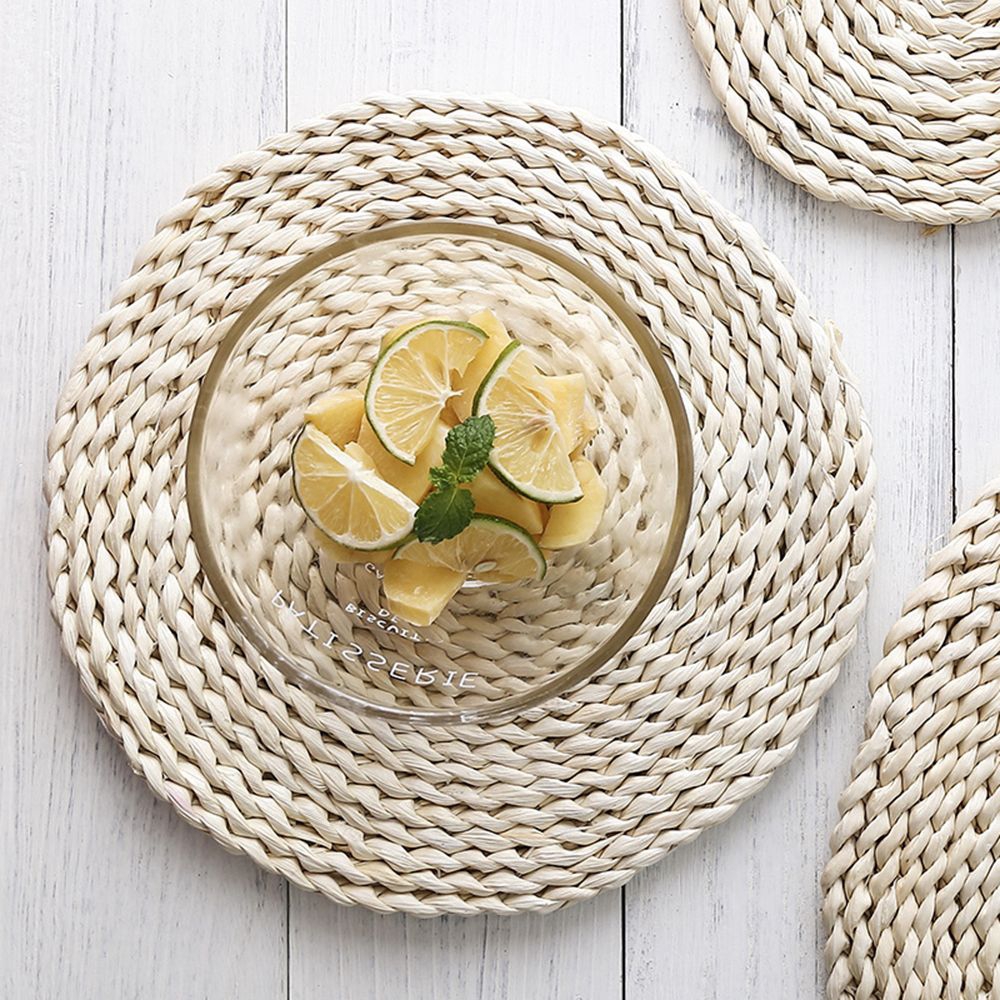 Thảm lót bát nồi đan sợi xơ ngô tự nhiên kiểu dáng đơn giản tiện dụng