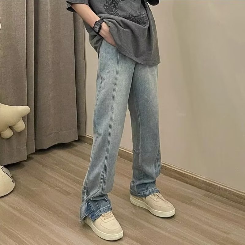 Quần Jean Dài Ống Rộng Phối Khóa Kéo Thời Trang Mùa Hè Cho Nam