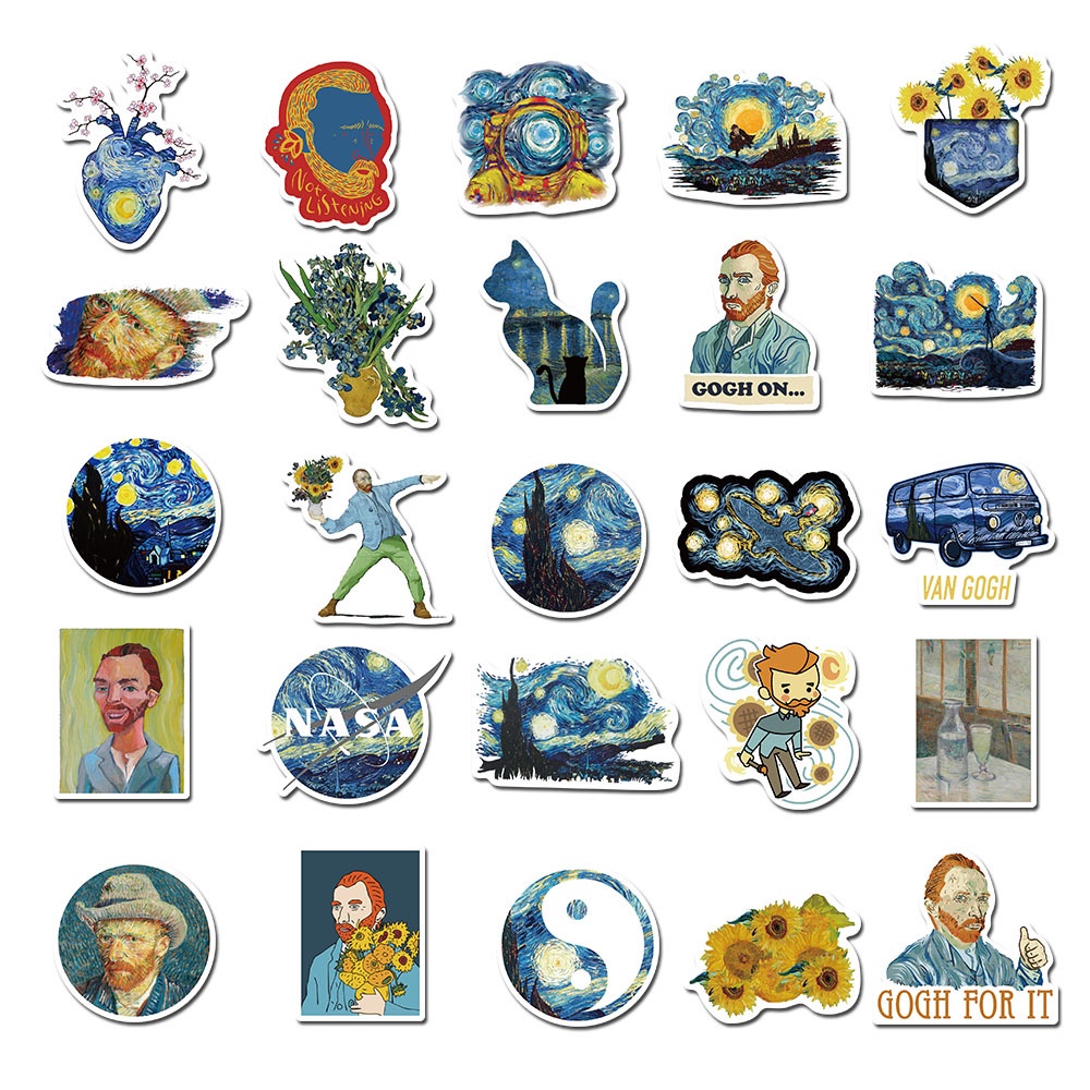 40 Miếng Dán Hình Tranh Van Gogh Trang Trí Đa Năng