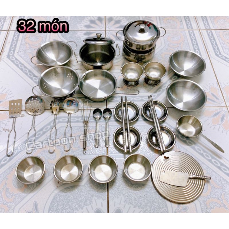 Bộ đồ chơi nấu ăn bằng inox cho bé 16/25/32/40 món