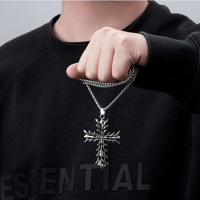 XiaoboACC Dây Chuyền Mặt Thánh Giá Bằng thép Titan Thời Trang Hàn Quốc Phong Cách Hip Hop